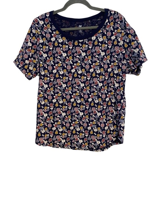 dip Tops - Dip Women's XL Navy Tee Top Boho Floral Organic Cotton Short-Sleeve Cottagecore